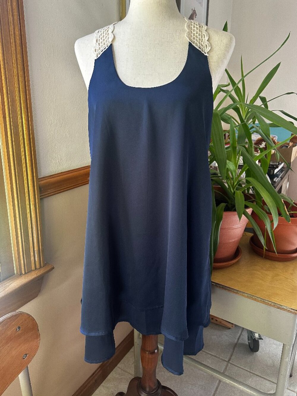 NWT Lucy Love Dress, Blue with Crocheted Back, Large